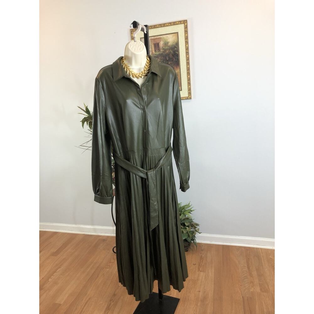 Scoop Women Skirt Dress XL Utility Green Long Sleeve Collared Open Mob‎ Wife